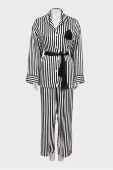 Black and white striped pants and shirt suit