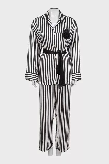 Black and white striped pants and shirt suit