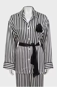 Black and white striped pants and shirt suit