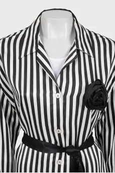 Black and white striped pants and shirt suit