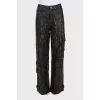 Wide-leg leather trousers with tag
