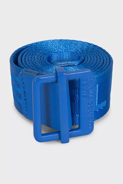 Текстильний синій ремінь з лого