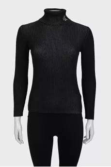 Black fitted turtleneck with signature logo