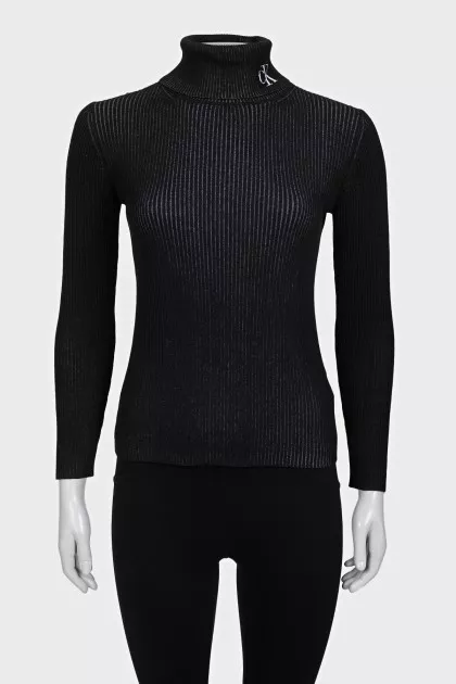 Black fitted turtleneck with signature logo