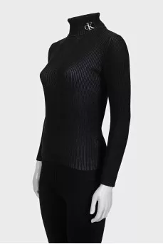 Black fitted turtleneck with signature logo