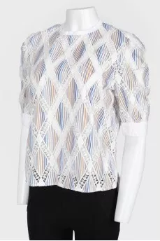 Asymmetrical lace inserts blouse