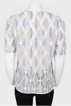 Asymmetrical lace inserts blouse