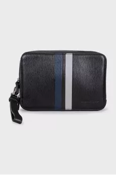 Men's leather bag with striped print