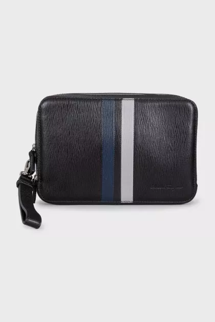 Men's leather bag with striped print