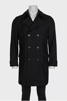 Men's double-breasted coat in black