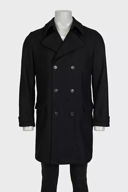 Men's double-breasted coat in black