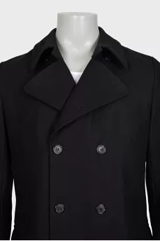 Men's double-breasted coat in black