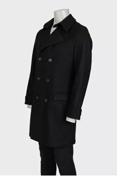 Men's double-breasted coat in black
