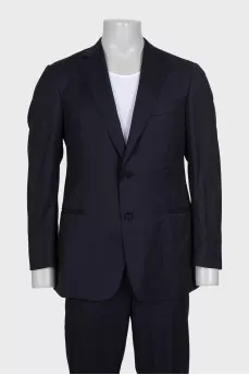 Men's black striped suit made of wool and silk