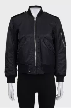 Black bomber jacket with silver zipper