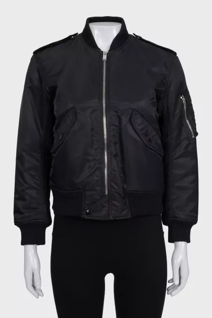 Black bomber jacket with silver zipper