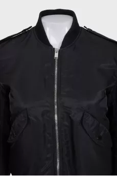 Black bomber jacket with silver zipper