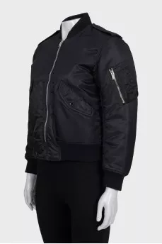 Black bomber jacket with silver zipper