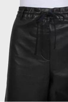 Black straight-leg leather shorts