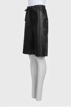 Black straight-leg leather shorts