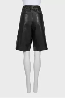 Black straight-leg leather shorts