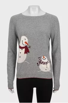Gray cashmere sweater with print