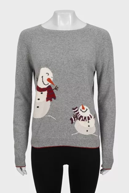 Gray cashmere sweater with print