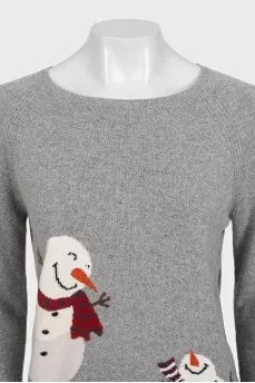 Gray cashmere sweater with print