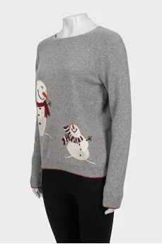 Gray cashmere sweater with print