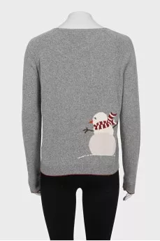 Gray cashmere sweater with print