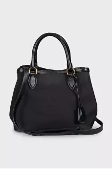 Black textile bag with a signature print