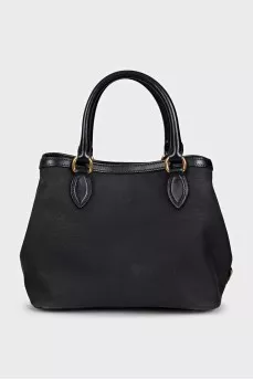 Black textile bag with a signature print