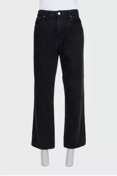 Men's black straight-leg jeans with buttons