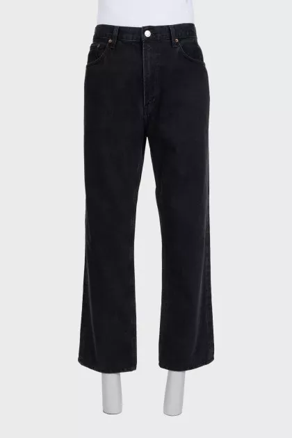 Men's black straight-leg jeans with buttons