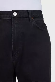 Men's black straight-leg jeans with buttons