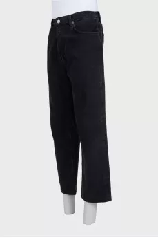 Men's black straight-leg jeans with buttons