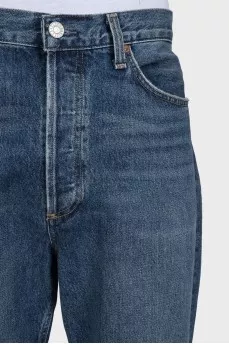 Men's blue straight-leg jeans with buttons