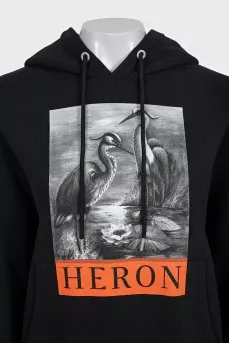 Черное худи oversize кроя с принтом
