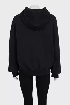 Черное худи oversize кроя с принтом