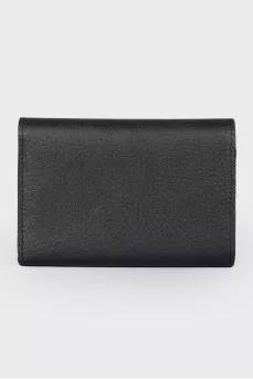 Black leather metal brand logo wallet