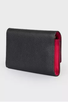 Black leather metal brand logo wallet
