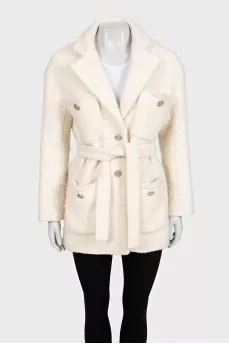 White cropped coat with decorated buttons