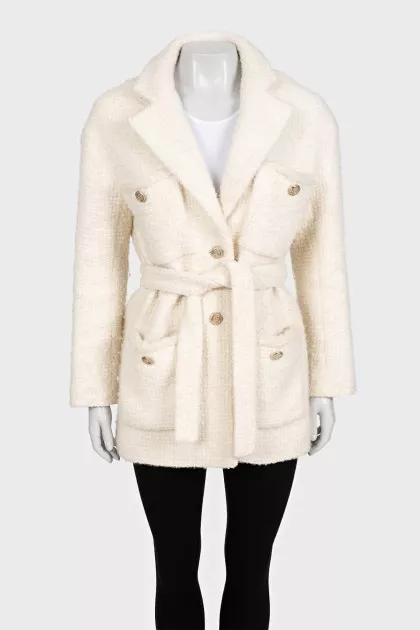 White cropped coat with decorated buttons