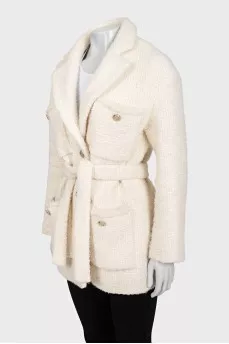 White cropped coat with decorated buttons