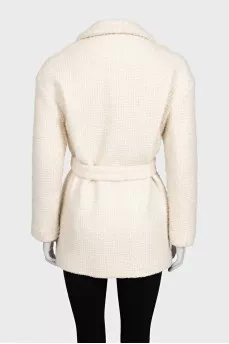 White cropped coat with decorated buttons