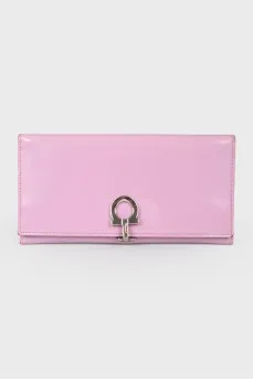 Pink leather magnetic closure wallet