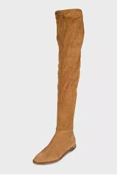 Brown suede over-the-knee boots