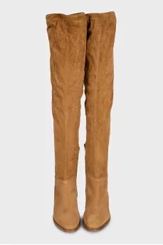 Brown suede over-the-knee boots