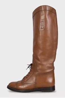 Brown leather boots with laces