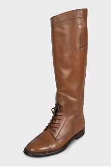 Brown leather boots with laces